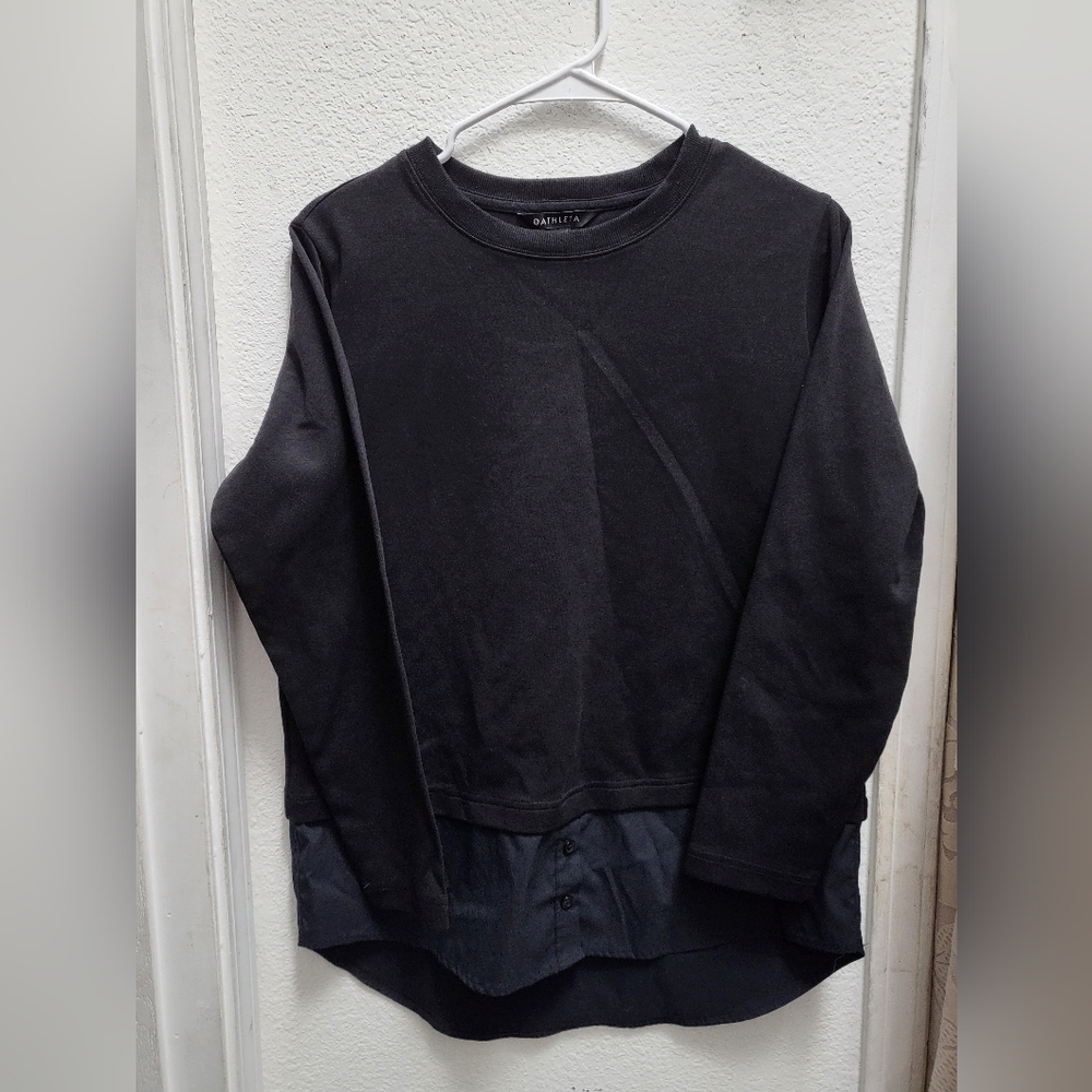 Athleta crew neck sweatshirt with faux button down layer